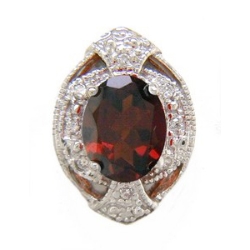 Y2367 14K GARNET & DIAMOND SLIDE WITH MILGRAIN 